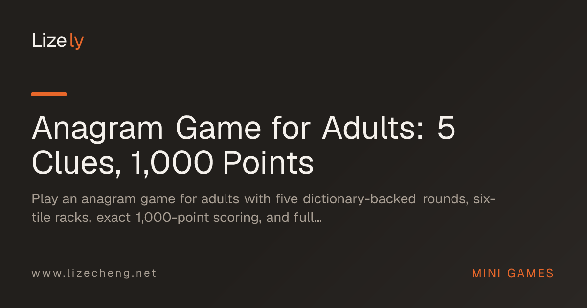 Anagram Game for Adults: 5 Clues, 1,000 Points