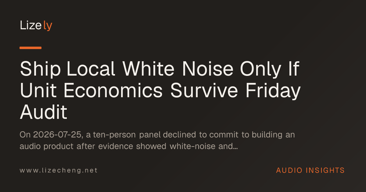Ship Local White Noise Only If Unit Economics Survive Friday Audit