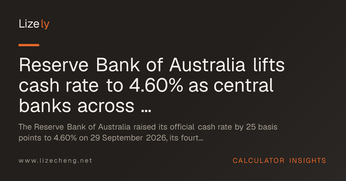 Reserve Bank of Australia lifts cash rate to 4.60% as central banks across five economies post fresh exchange-rate tables