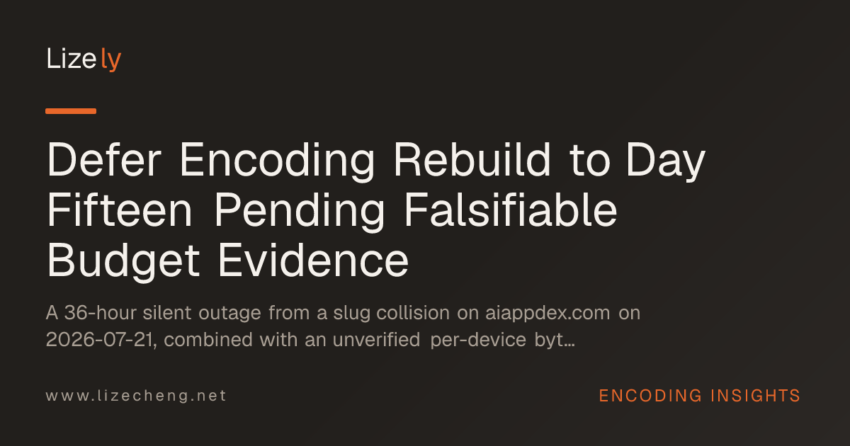 Defer Encoding Rebuild to Day Fifteen Pending Falsifiable Budget Evidence