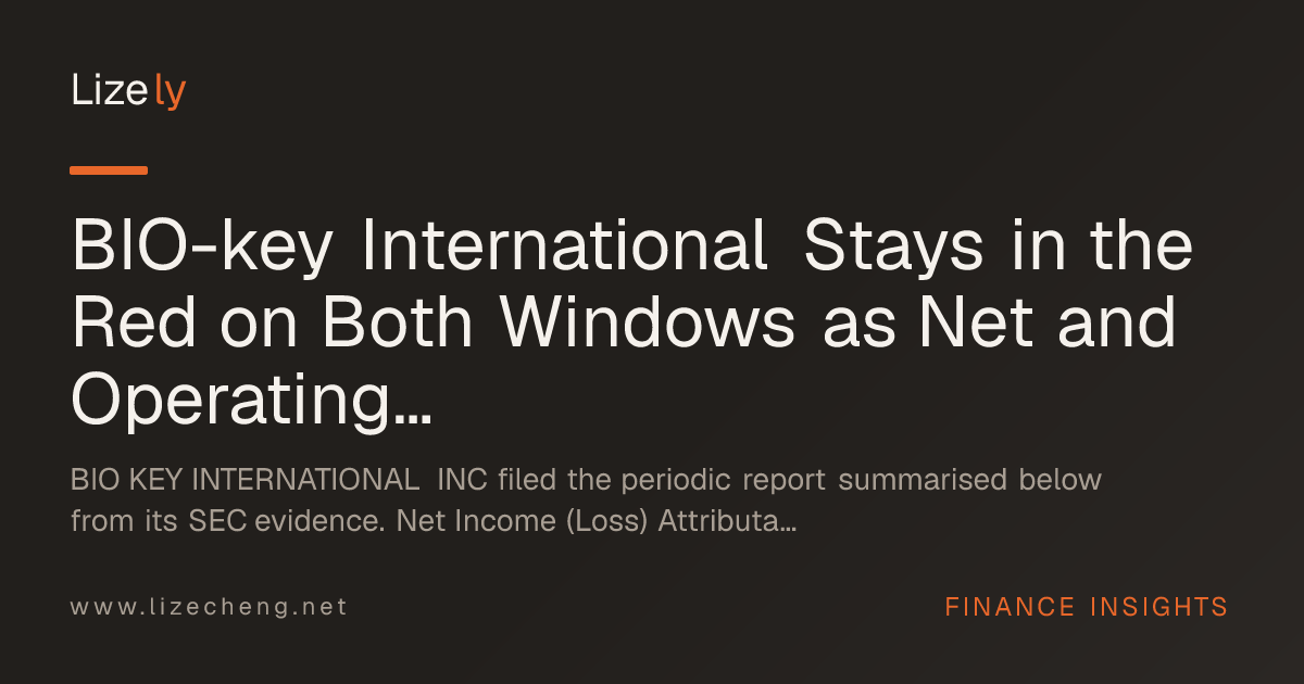BIO-key International Stays in the Red on Both Windows as Net and Operating Losses Widen Year Over Year