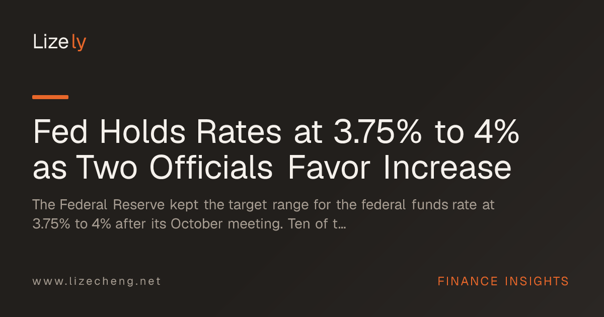 Fed Holds Rates at 3.75% to 4% as Two Officials Favor Increase