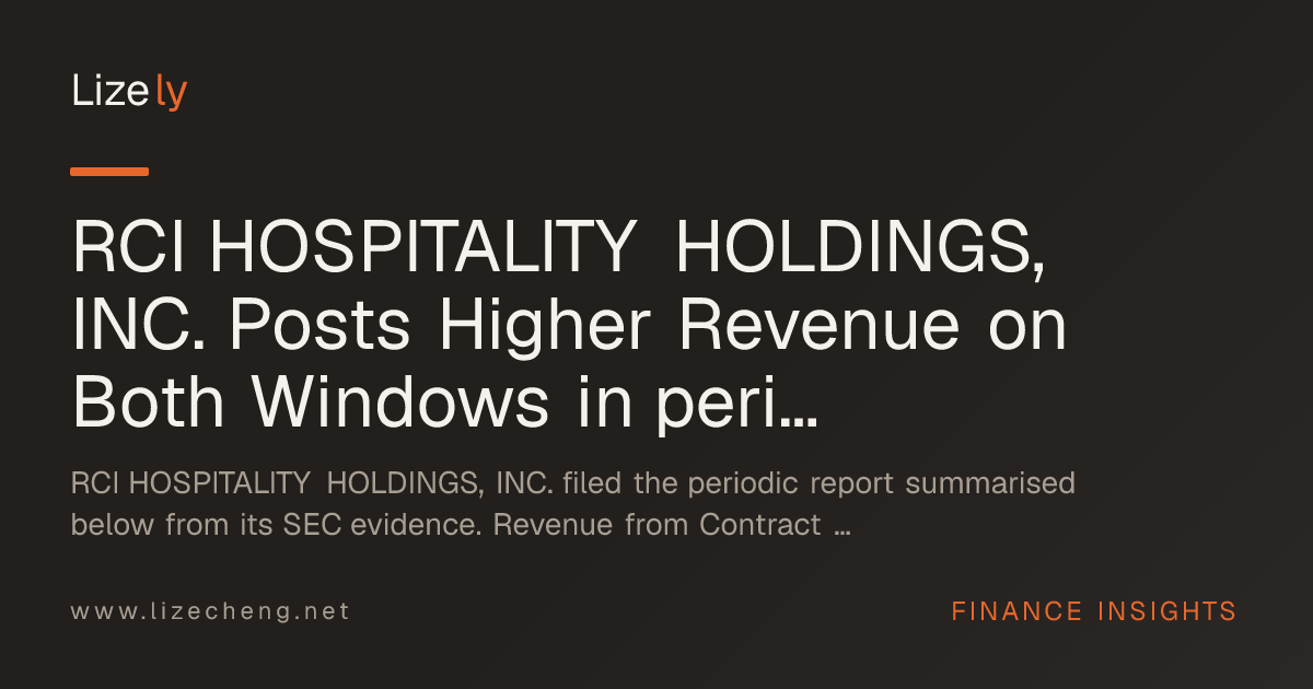 RCI HOSPITALITY HOLDINGS, INC. Posts Higher Revenue on Both Windows in period-ended-2026-06-30 10-Q, With Quarterly Bottom-Line Up and Year-to-Date Bottom-Line Softer