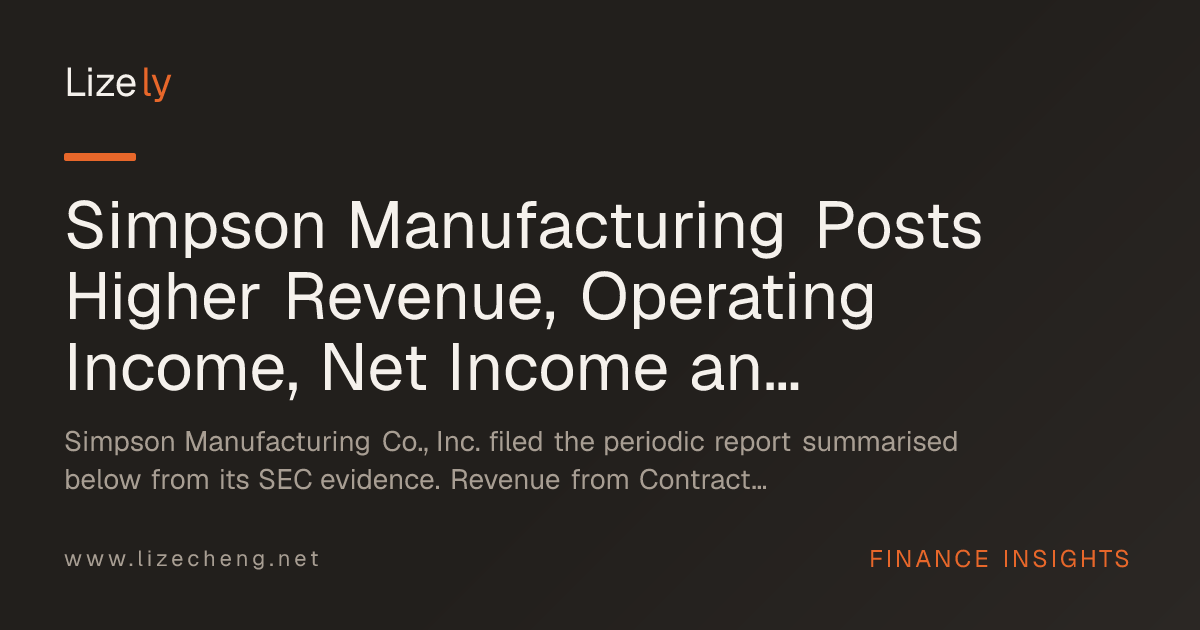 Simpson Manufacturing Posts Higher Revenue, Operating Income, Net Income and Diluted EPS Versus Prior Year on Both the Quarter and Half-Year Windows