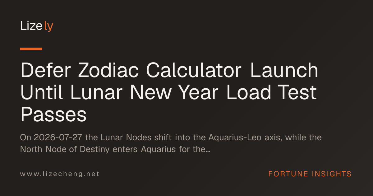 Defer Zodiac Calculator Launch Until Lunar New Year Load Test Passes