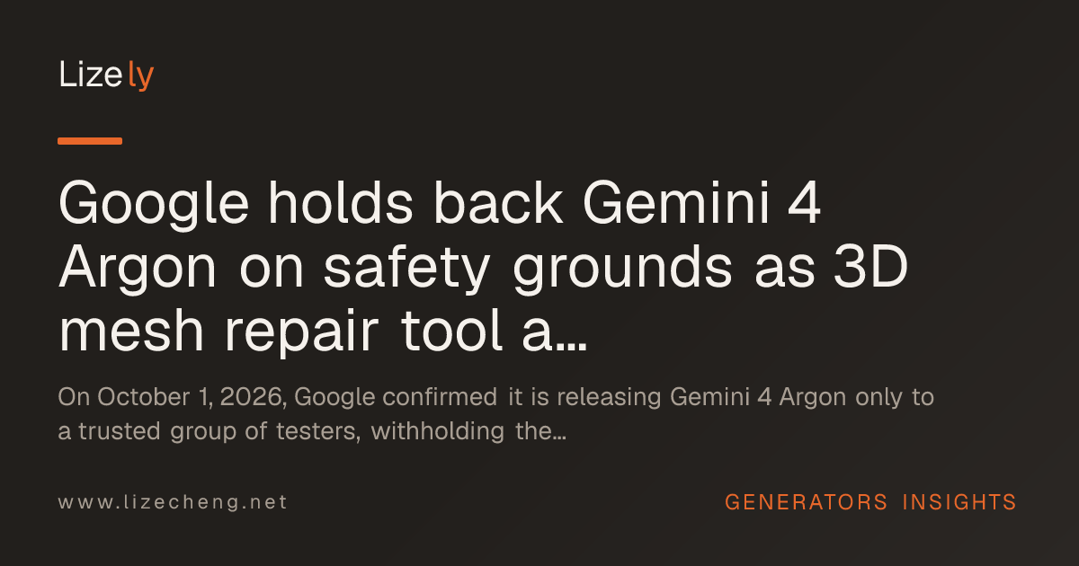 Google holds back Gemini 4 Argon on safety grounds as 3D mesh repair tool and image-model benchmark ship