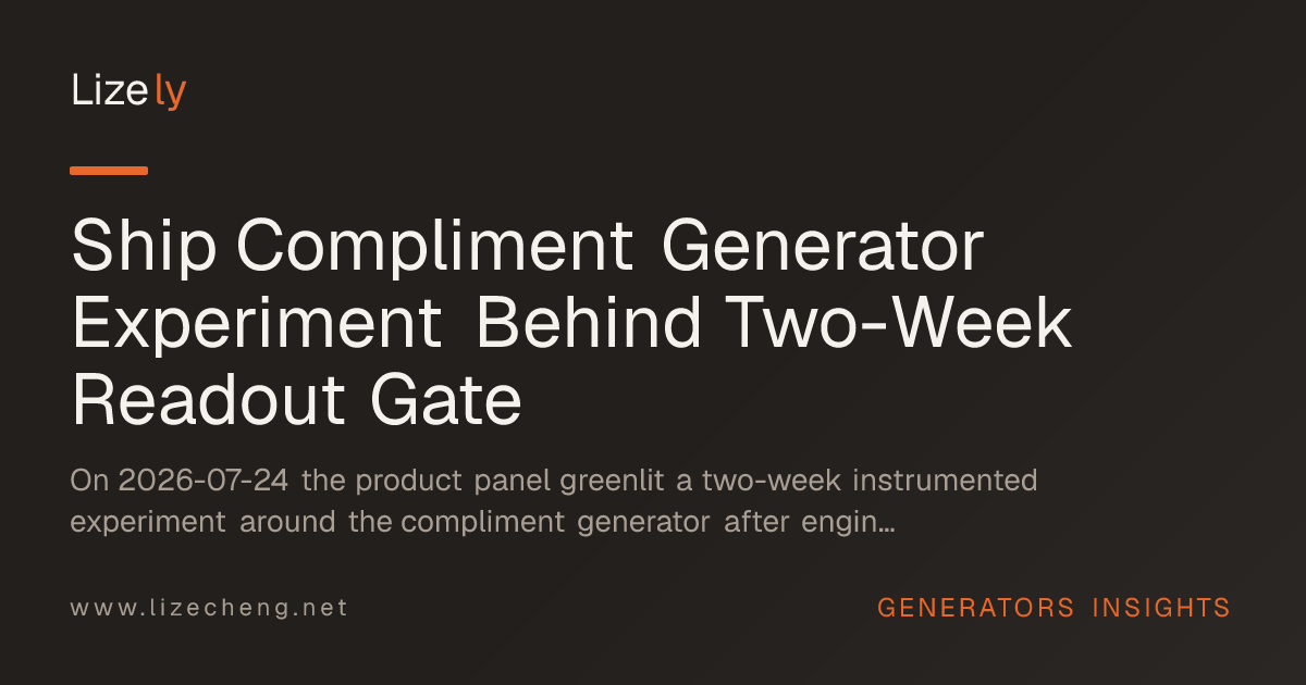 Ship Compliment Generator Experiment Behind Two-Week Readout Gate