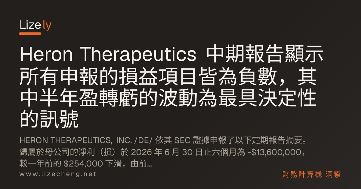 Heron Therapeutics 中期報告顯示所有申報的損益項目皆為負數，其中半年盈轉虧的波動為最具決定性的訊號