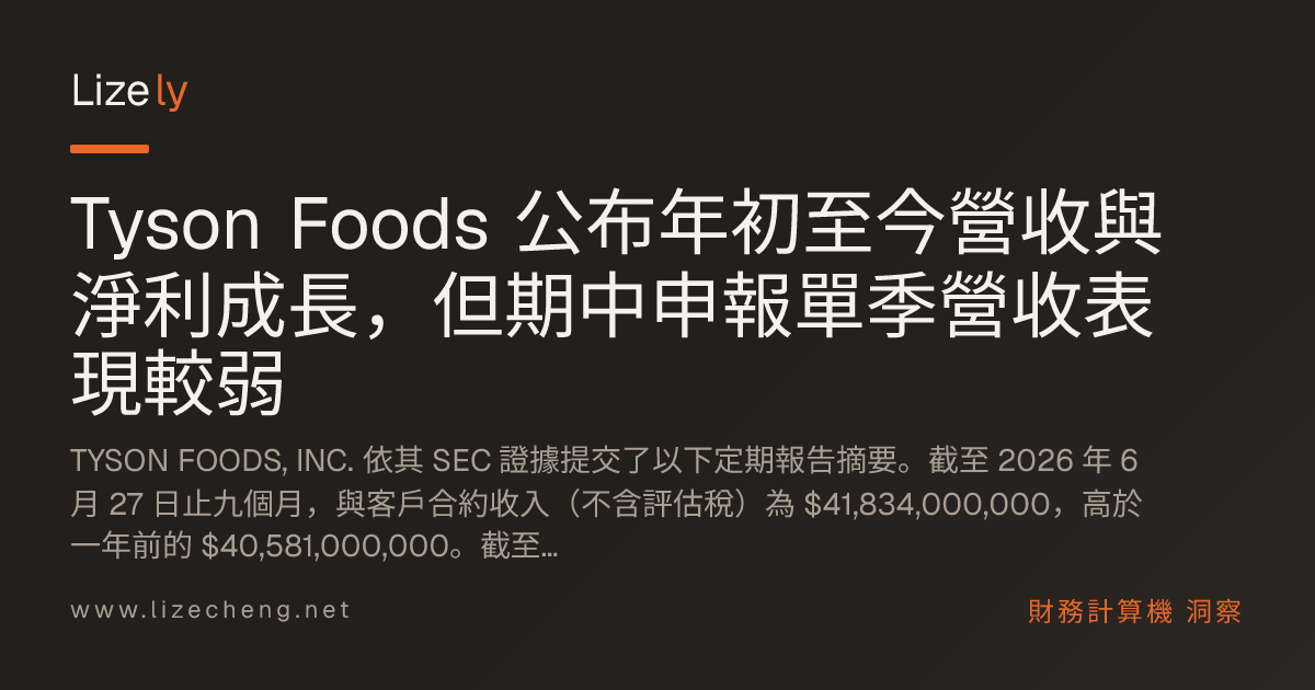 Tyson Foods 公布年初至今營收與淨利成長，但期中申報單季營收表現較弱