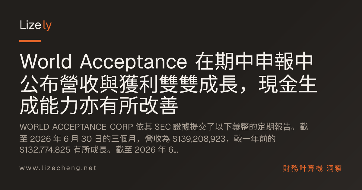 World Acceptance 在期中申報中公布營收與獲利雙雙成長，現金生成能力亦有所改善