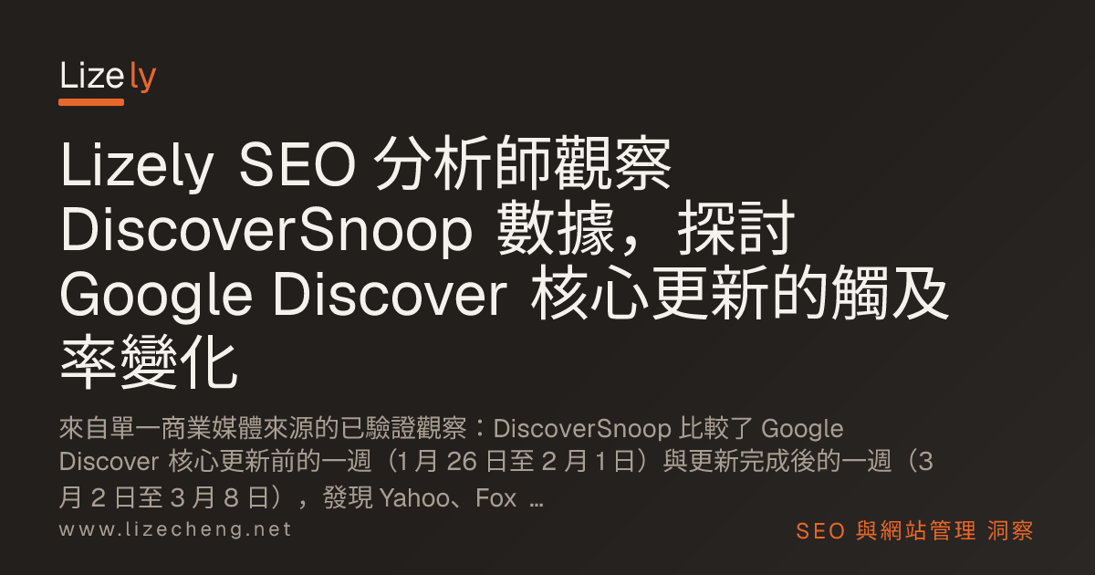 Lizely SEO 分析師觀察 DiscoverSnoop 數據，探討 Google Discover 核心更新的觸及率變化