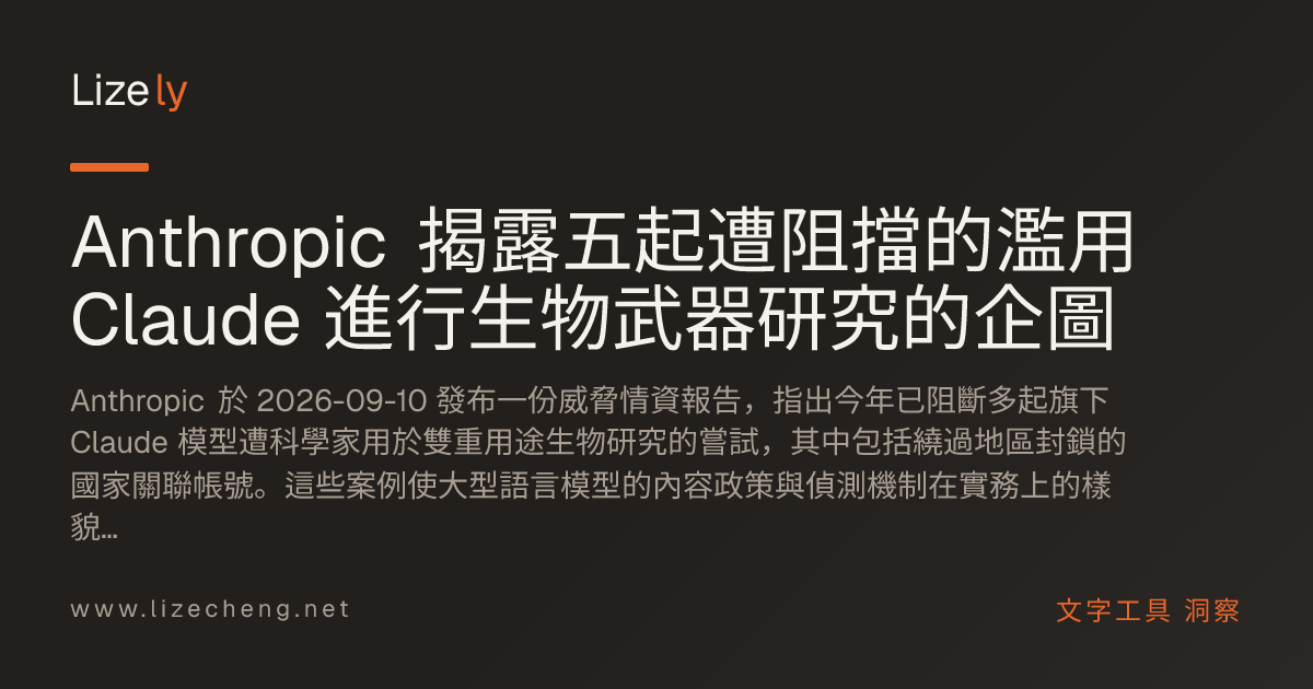 Anthropic 揭露五起遭阻擋的濫用 Claude 進行生物武器研究的企圖