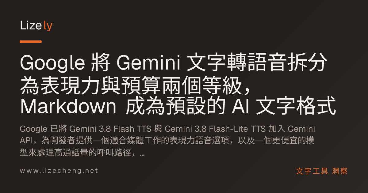 Google 將 Gemini 文字轉語音拆分為表現力與預算兩個等級，Markdown 成為預設的 AI 文字格式